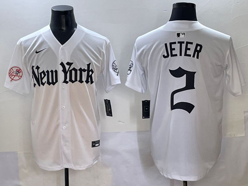 Men 2025 New York Yankees 2 Jeter White Five generations Joint Name Nike MLB Jersey style 15